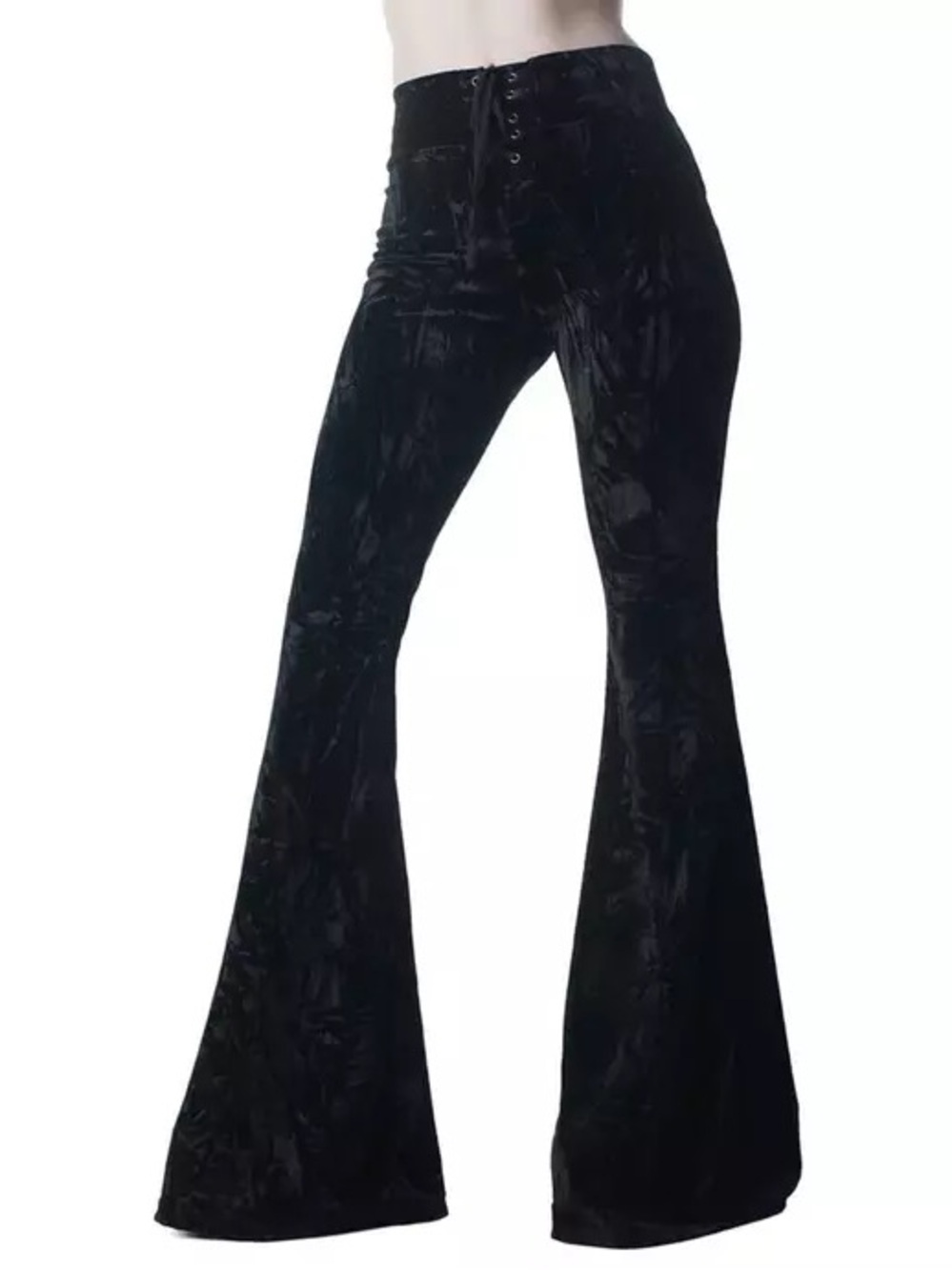 Killstar Black Velvet Flared Pants Women Size medium stretchy goth